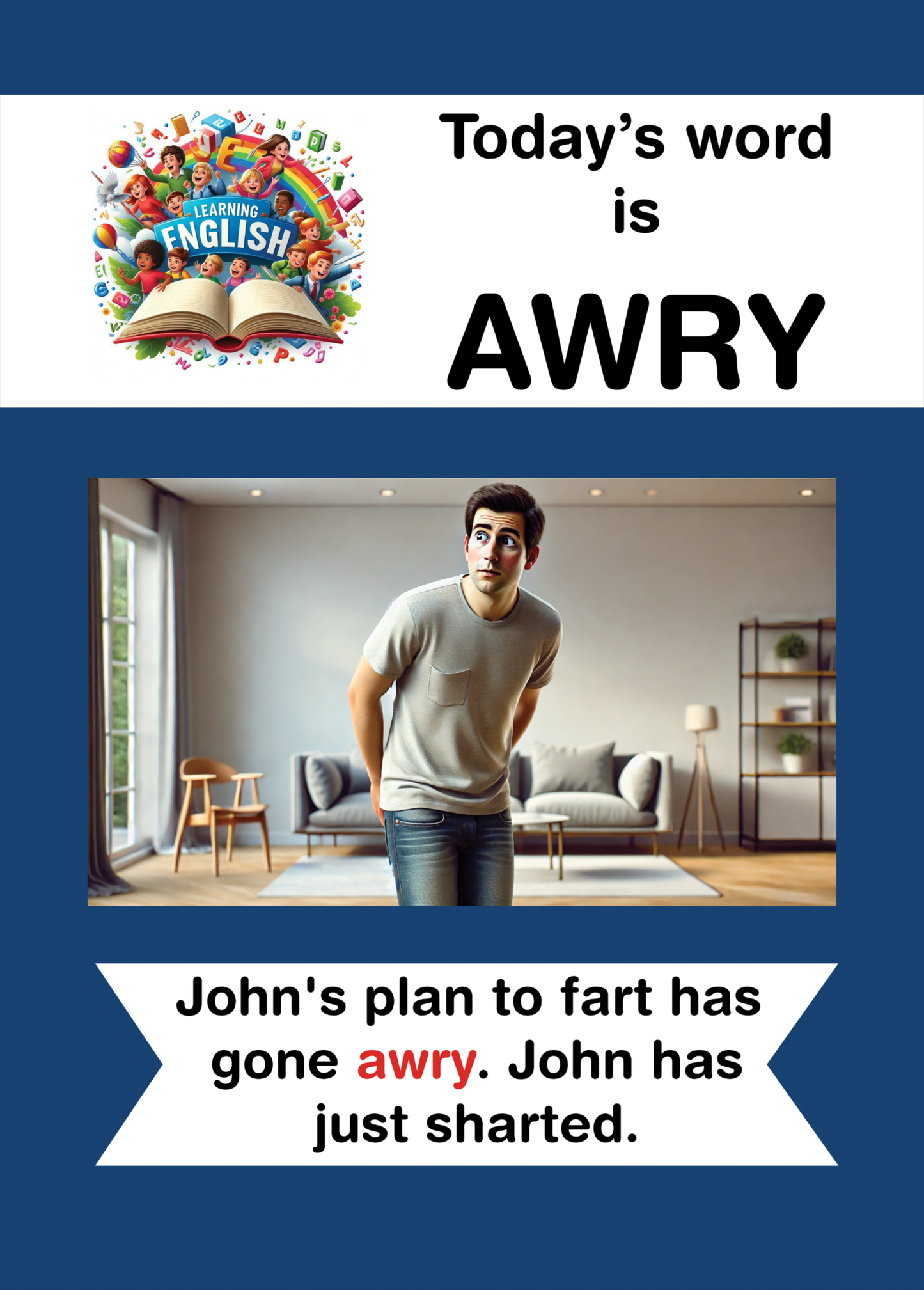 Funny greeting card with "Today's Word is Awry" design, featuring humorous artwork and witty text.