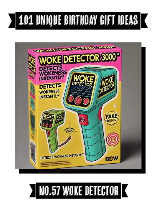 Funny Greeting Card featuring Woke Detector design, shiny front, 7x5 inches, crafted by Trev Clankhands.